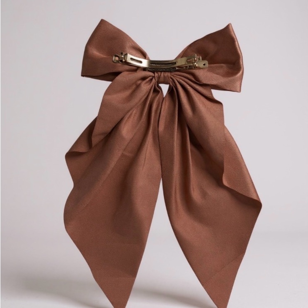 Elegant Satin Hair Bow new Brown with hint of Purple Strong hold clip - Picture 2 of 5